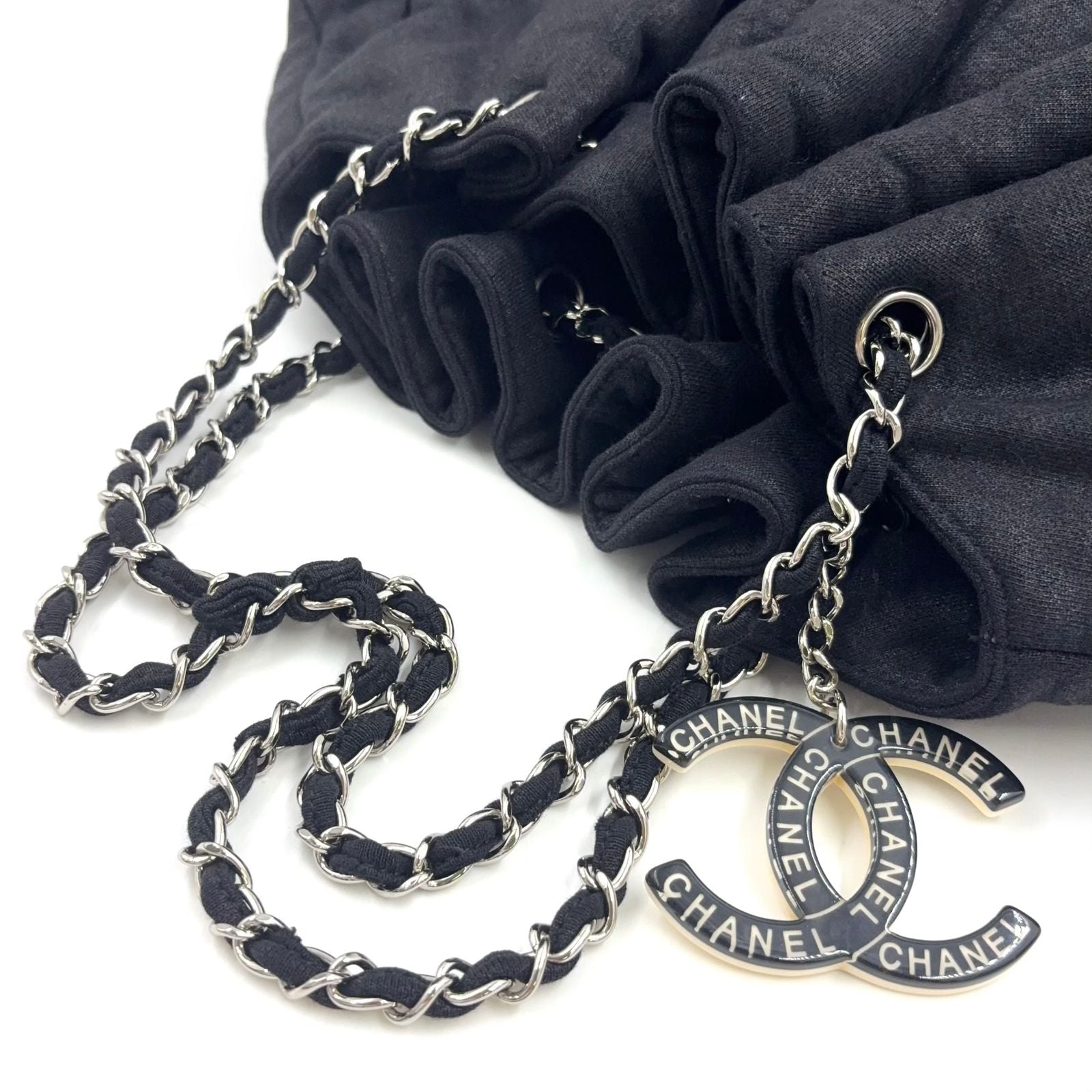 Chanel Melrose Cabas Cotton Black Chain Shoulder Bag Silver — view 5