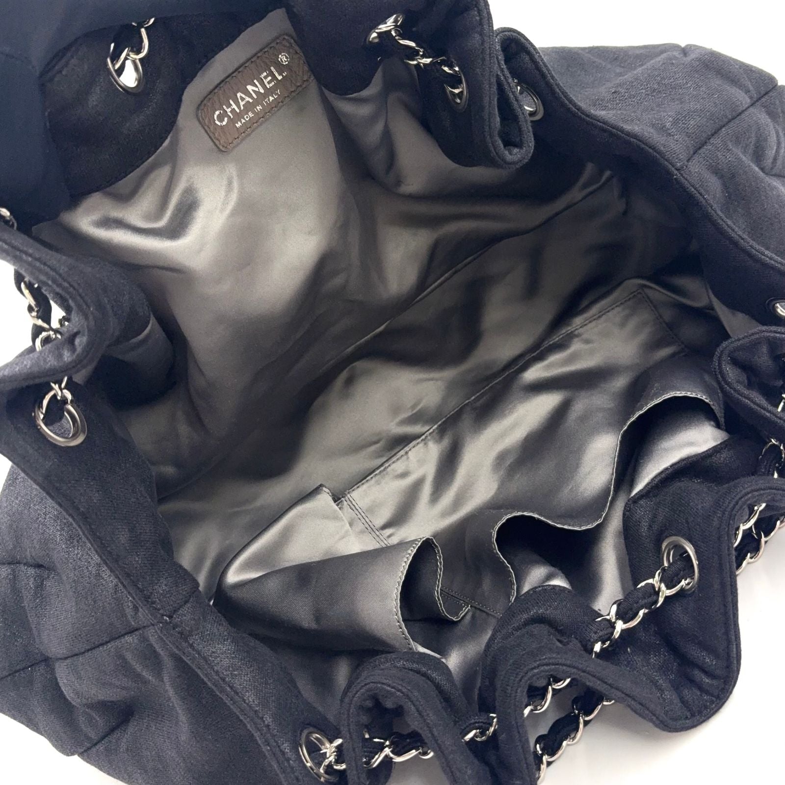 Chanel Melrose Cabas Cotton Black Chain Shoulder Bag Silver — view 3