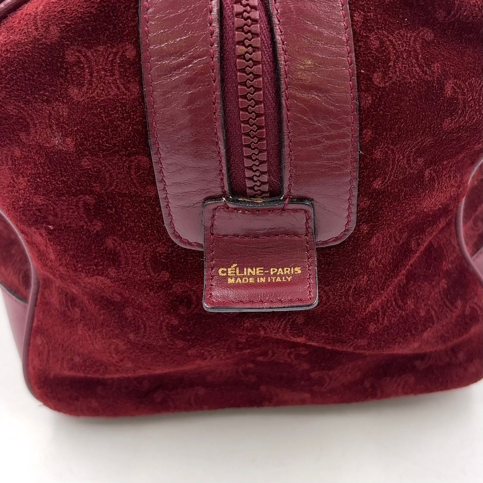 Celine Macadam Carriage Logo Leather Suede Bordeaux Mini Boston Bag Gold — view 4