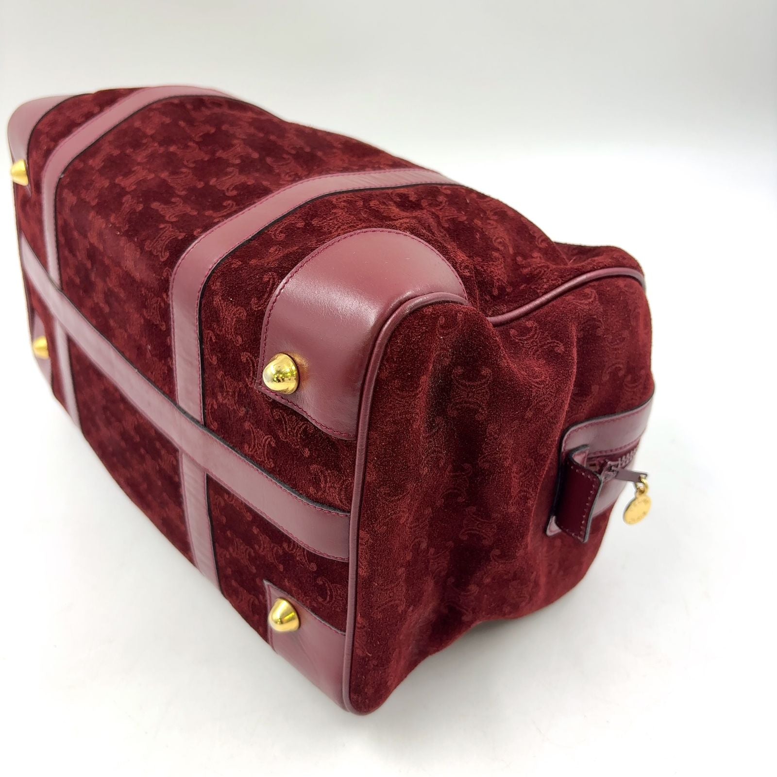 Celine Macadam Carriage Logo Leather Suede Bordeaux Mini Boston Bag Gold — view 9