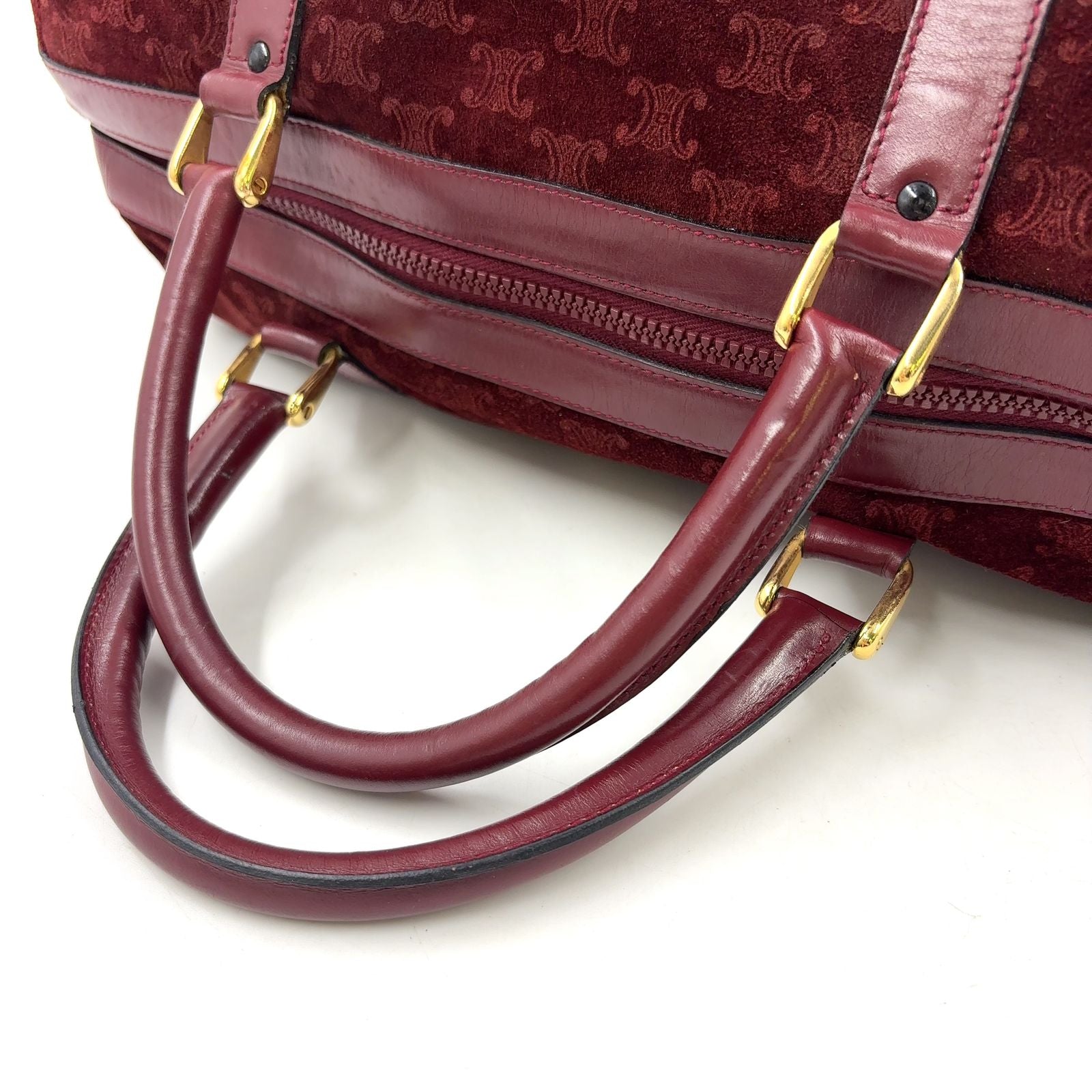 Celine Macadam Carriage Logo Leather Suede Bordeaux Mini Boston Bag Gold — view 5