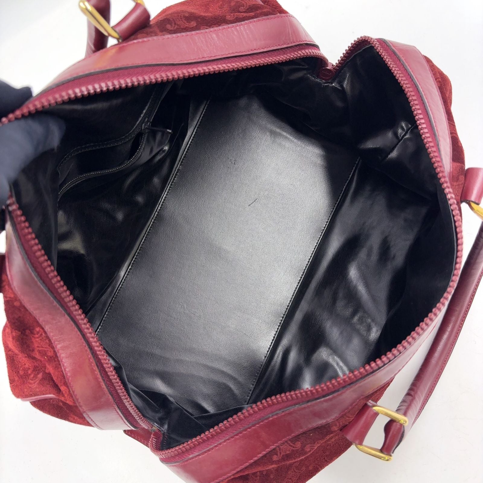 Celine Macadam Carriage Logo Leather Suede Bordeaux Mini Boston Bag Gold — view 3
