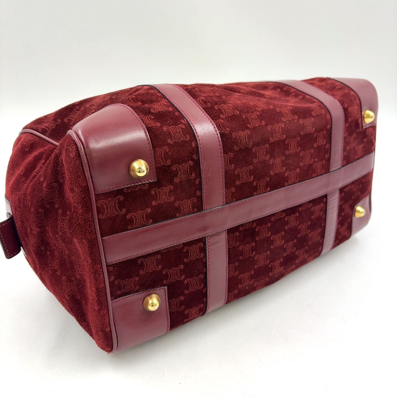 Celine Macadam Carriage Logo Leather Suede Bordeaux Mini Boston Bag Gold — view 8