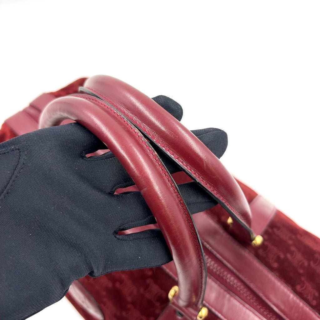 Celine Macadam Carriage Logo Leather Suede Bordeaux Mini Boston Bag Gold — view 6