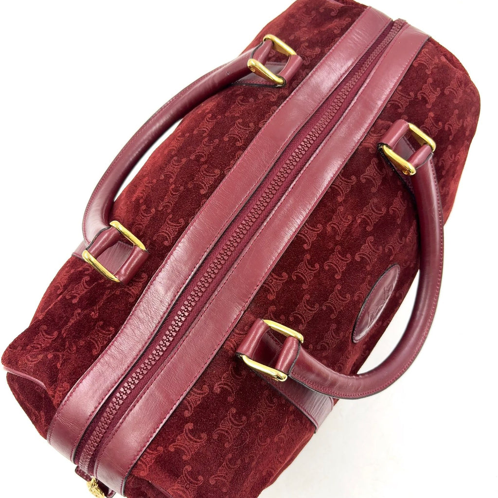 Celine Macadam Carriage Logo Leather Suede Bordeaux Mini Boston Bag Gold — view 7