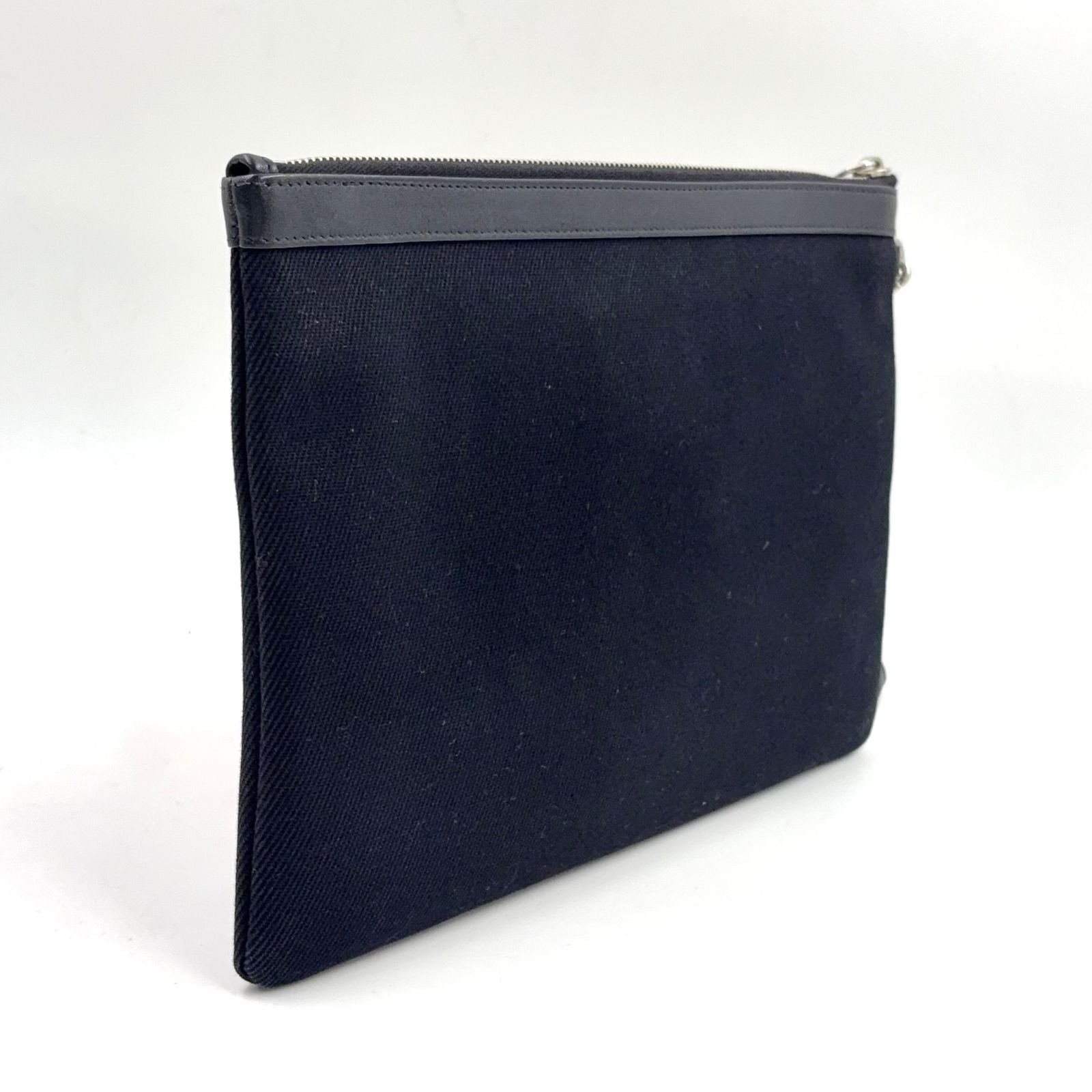 Saint Laurent Paris Rive Gauche Leather Canvas Black Clutch Silver — view 2