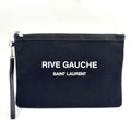 Saint Laurent Paris Rive Gauche Leather Canvas Black Clutch Silver