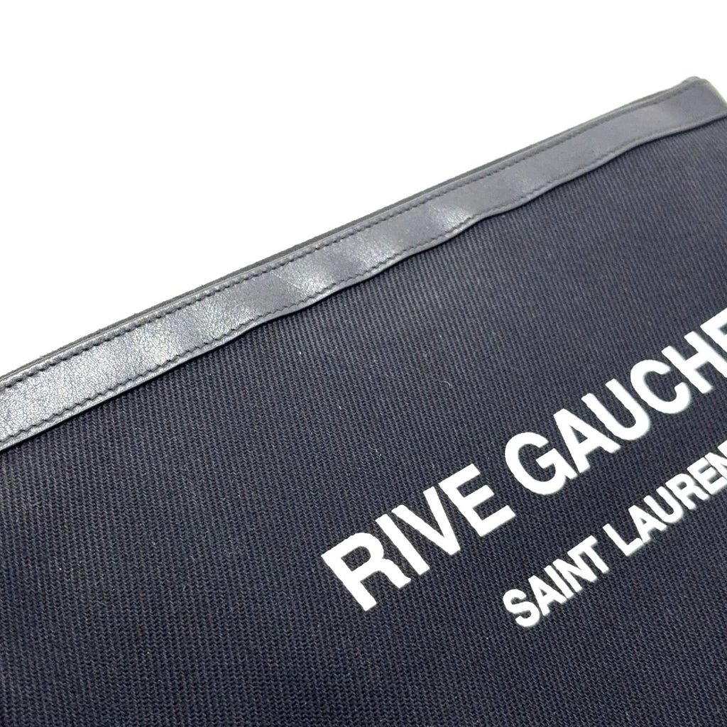 Saint Laurent Paris Rive Gauche Leather Canvas Black Clutch Silver — view 9
