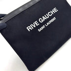 Saint Laurent Paris Rive Gauche Leather Canvas Black Clutch Silver — view 5