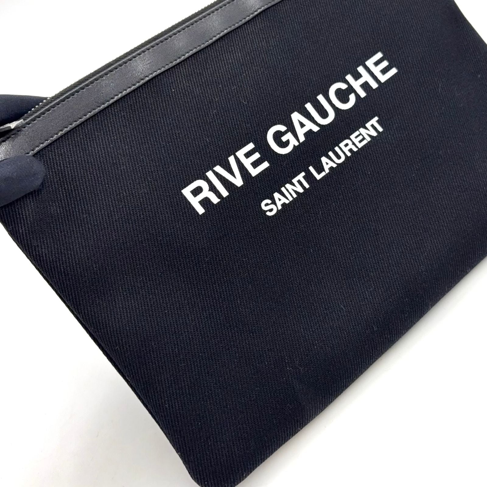 Saint Laurent Paris Rive Gauche Leather Canvas Black Clutch Silver — view 5
