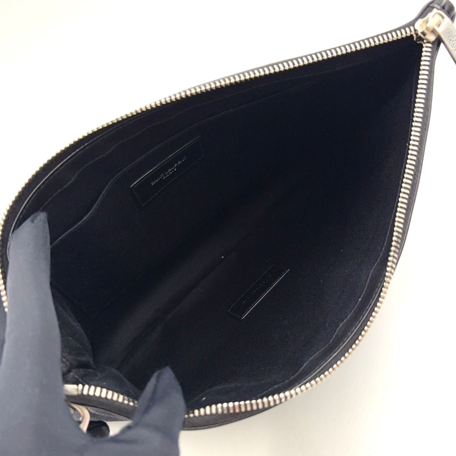 Saint Laurent Paris Rive Gauche Leather Canvas Black Clutch Silver — view 3
