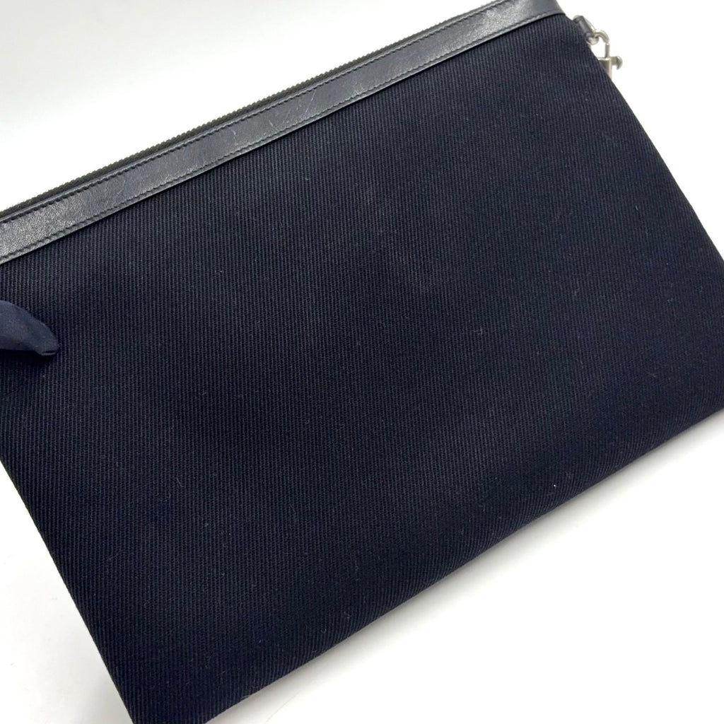 Saint Laurent Paris Rive Gauche Leather Canvas Black Clutch Silver — view 6