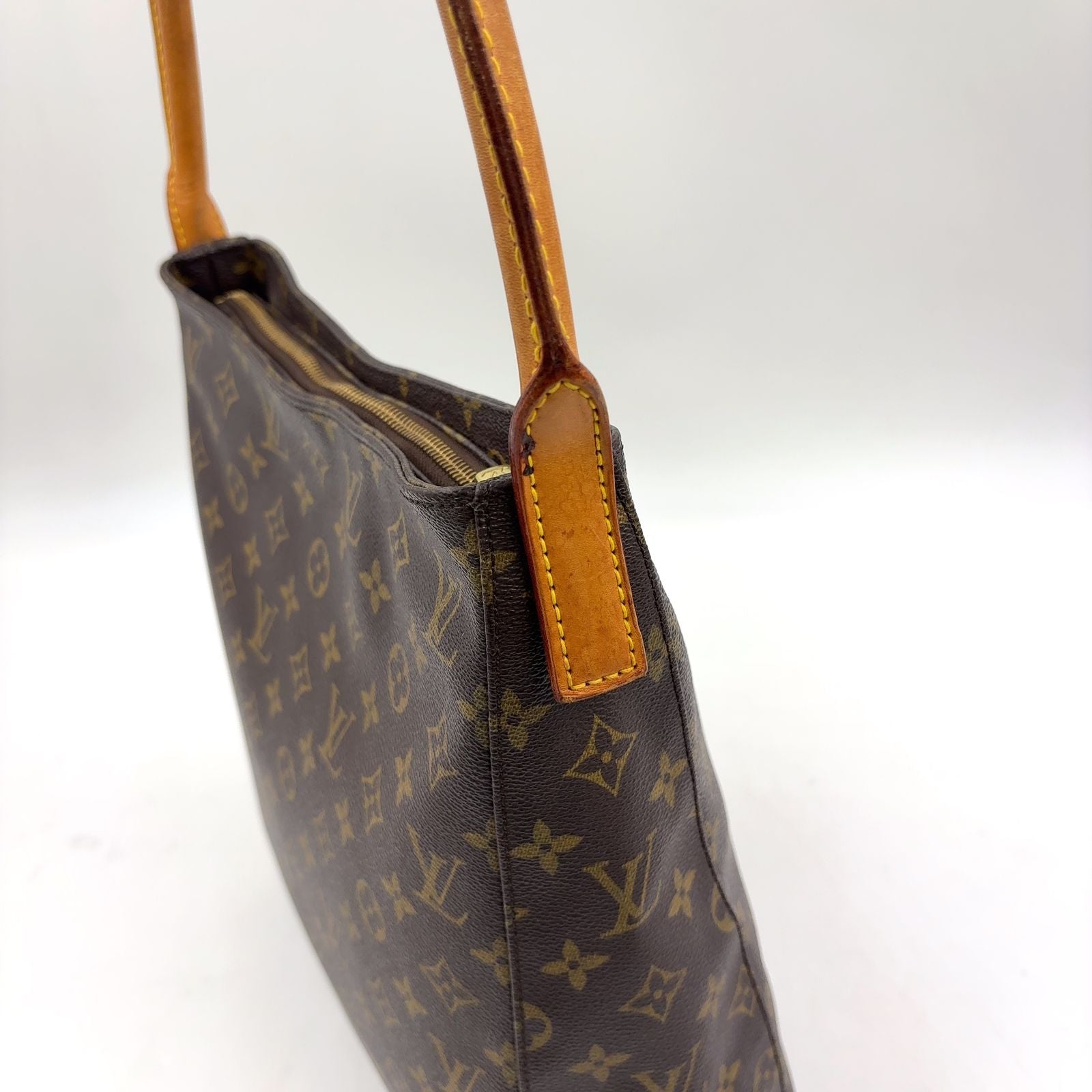 Louis Vuitton Looping GM Monogram Leather Brown Light Shoulder Bag Gold — view 7