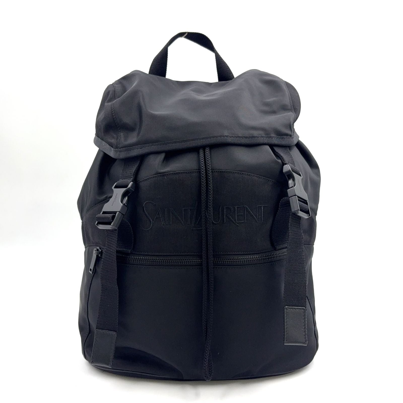 Saint Laurent Paris Logo Leather Nylon Black Backpack