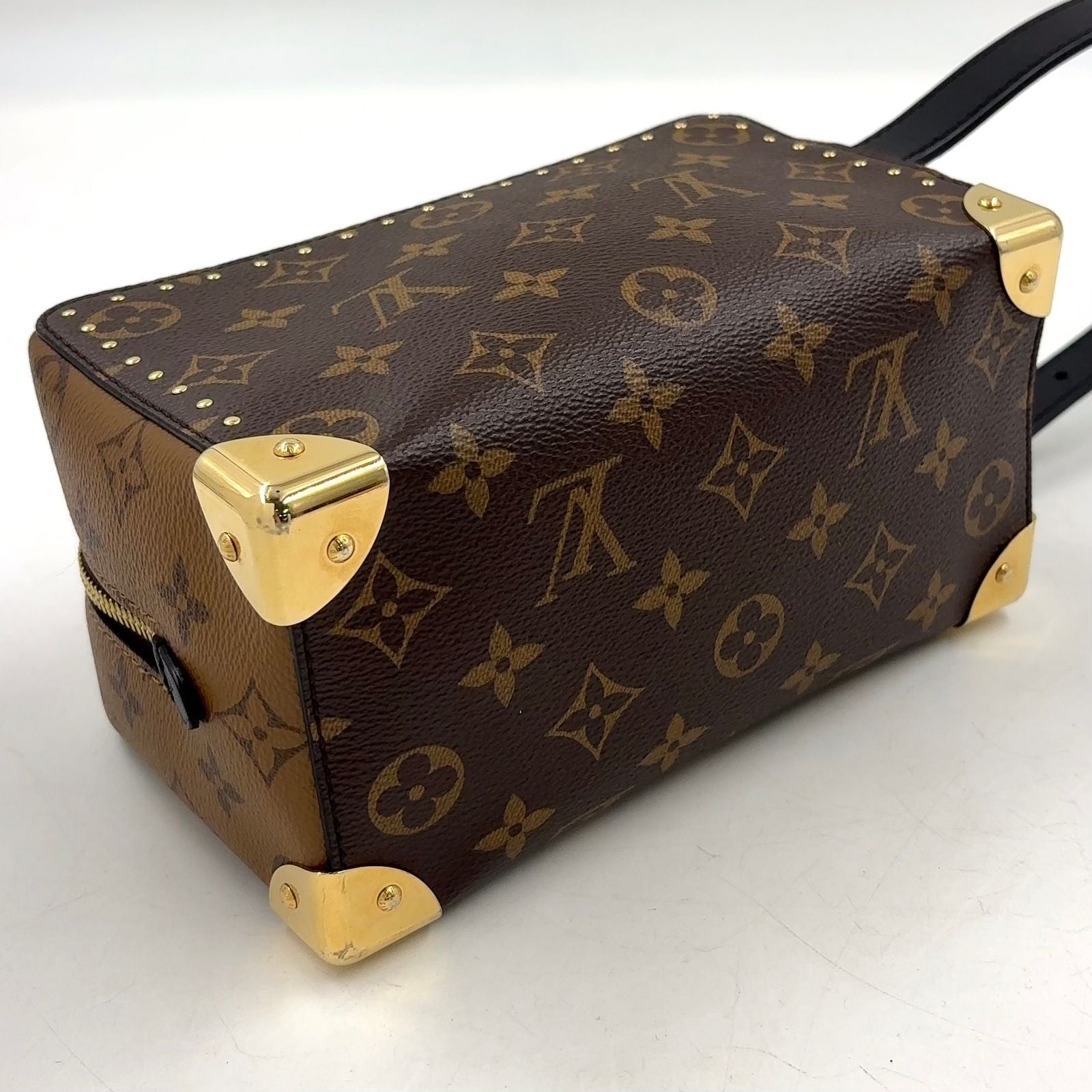Louis Vuitton Locker Dopp Kit Trunk Leather Brown Black Clutch Gold — view 5
