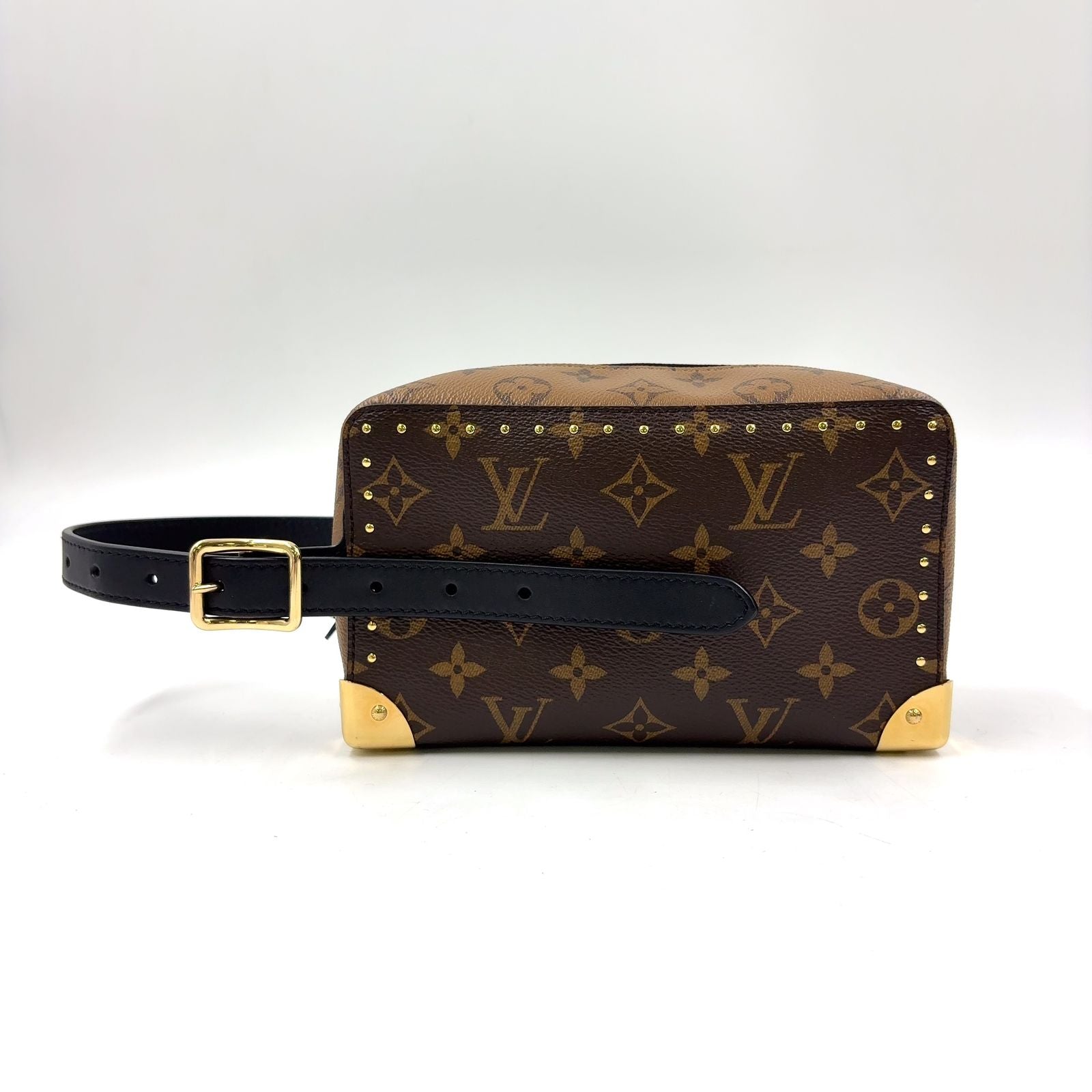 Louis Vuitton Locker Dopp Kit Trunk Leather Brown Black Clutch Gold