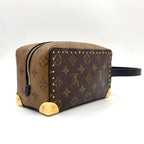 Louis Vuitton Locker Dopp Kit Trunk Leather Brown Black Clutch Gold — view 2