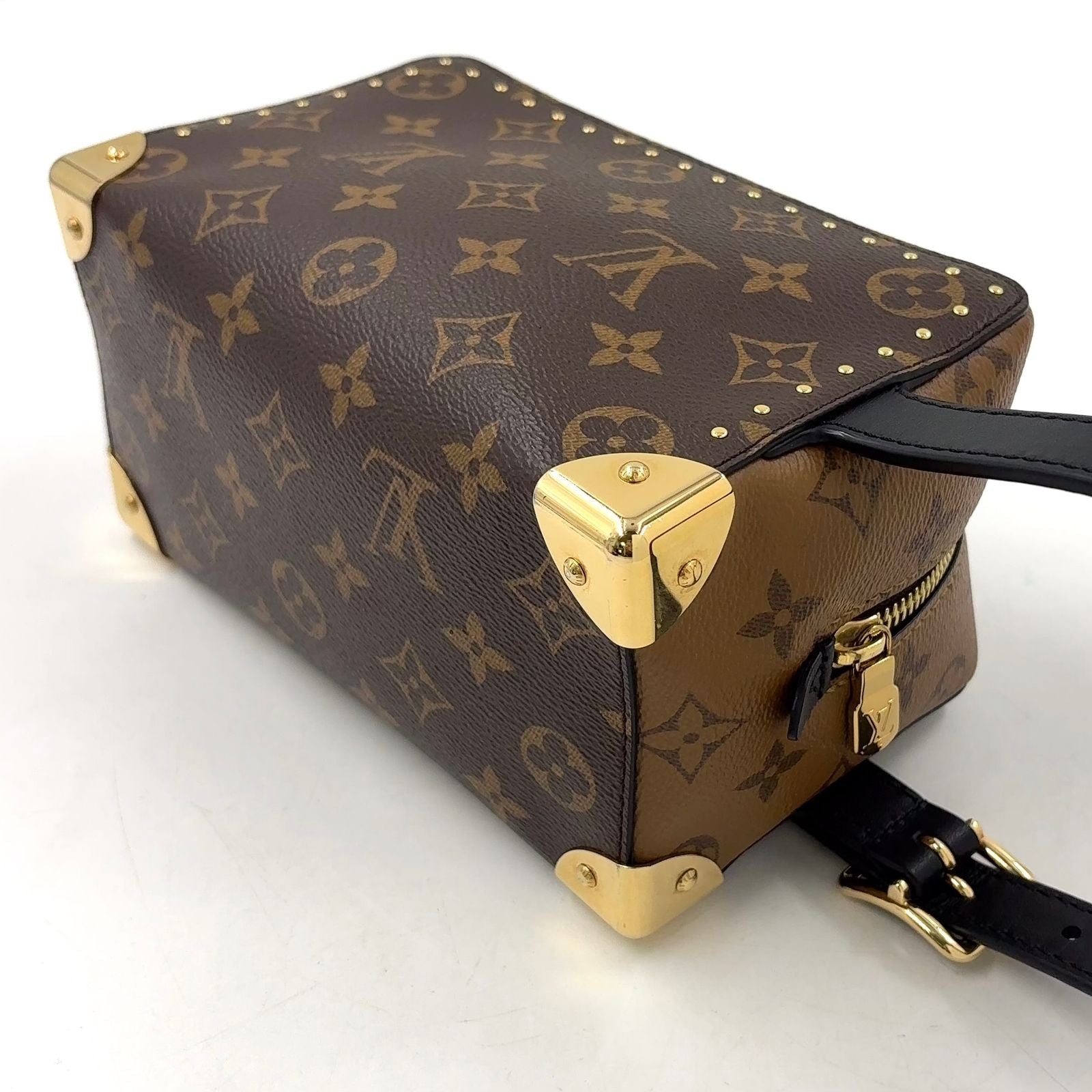 Louis Vuitton Locker Dopp Kit Trunk Leather Brown Black Clutch Gold — view 6
