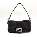 Fendi Zucca Pattern Mamma Bucket Wool Leather Gray Black Handbag Silver