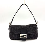 Fendi Zucca Pattern Mamma Bucket Wool Leather Gray Black Handbag Silver