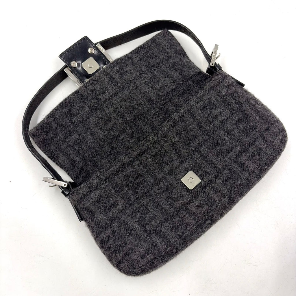 Fendi Zucca Pattern Mamma Bucket Wool Leather Gray Black Handbag Silver — view 9