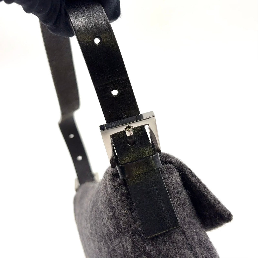 Fendi Zucca Pattern Mamma Bucket Wool Leather Gray Black Handbag Silver — view 7