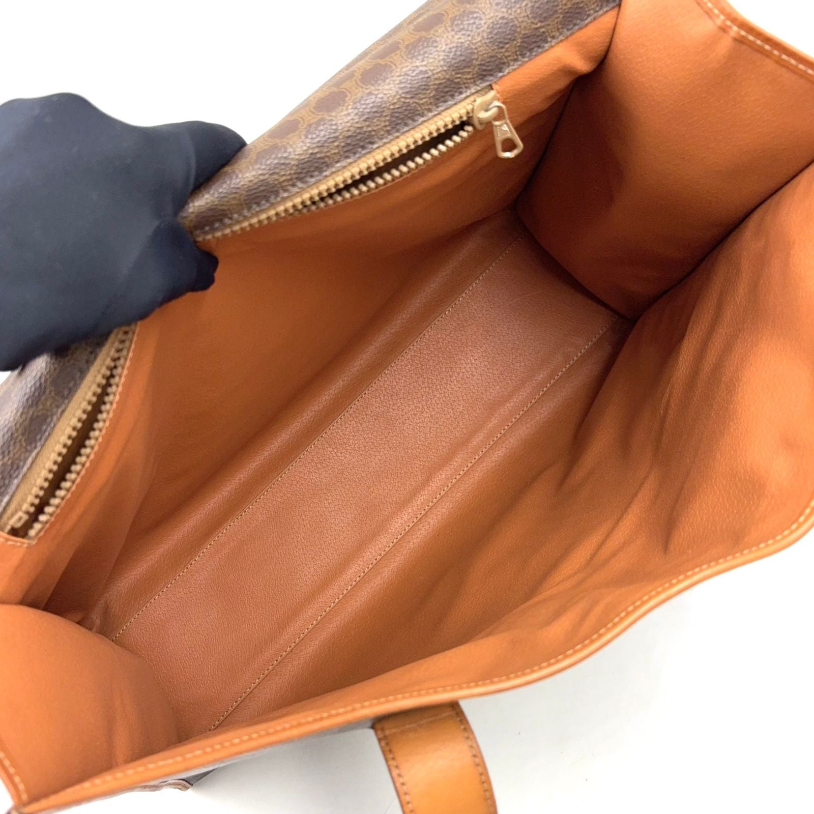 Celine Macadam Logo Embossed Leather Brown Light Tote — view 3
