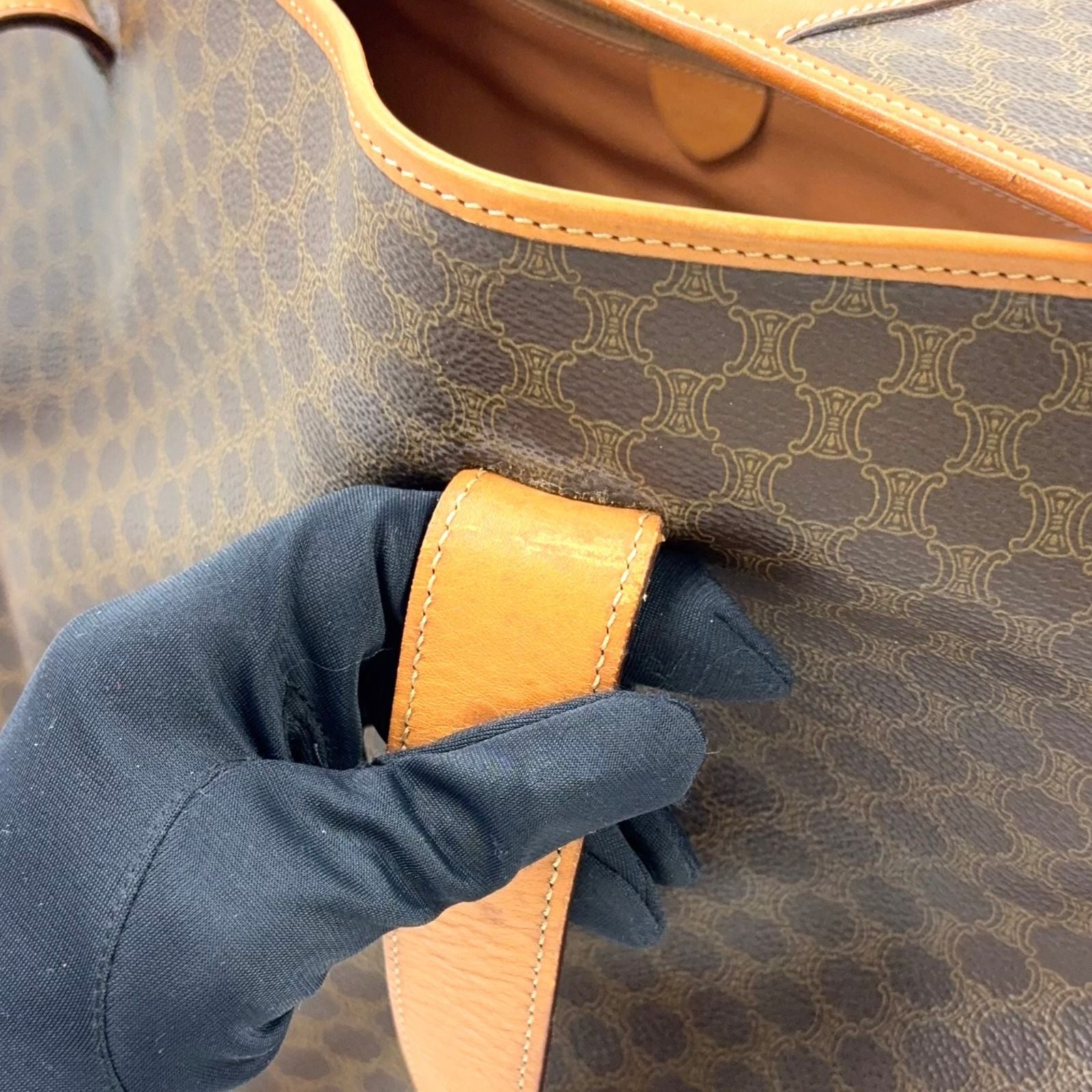 Celine Macadam Logo Embossed Leather Brown Light Tote — view 8