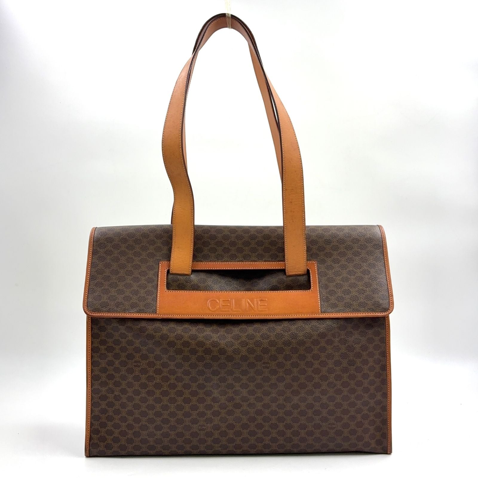 Celine Macadam Logo Embossed Leather Brown Light Tote