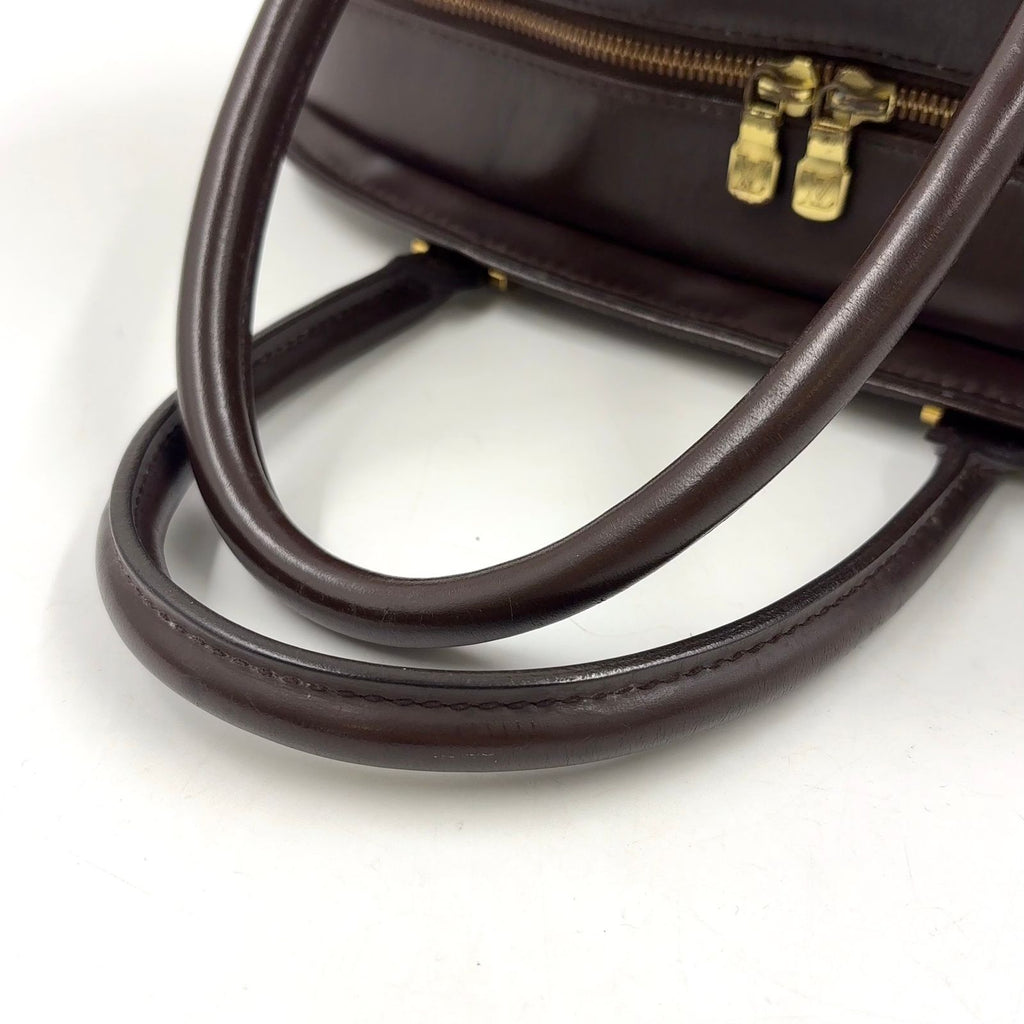 Louis Vuitton Saria Horizontal Damier Ebene Leather Brown Handbag Gold — view 5