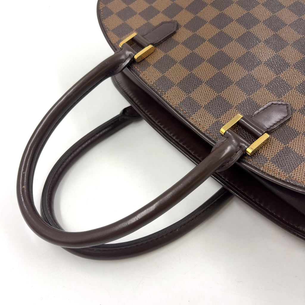 Louis Vuitton Saria Horizontal Damier Ebene Leather Brown Handbag Gold — view 6