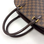 Louis Vuitton Saria Horizontal Damier Ebene Leather Brown Handbag Gold — view 6