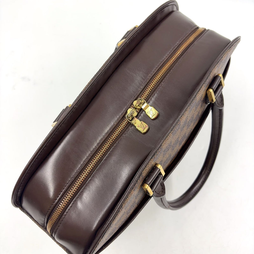 Louis Vuitton Saria Horizontal Damier Ebene Leather Brown Handbag Gold — view 9