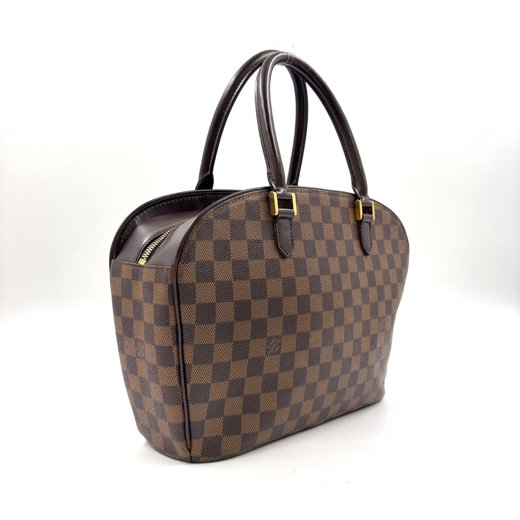Louis Vuitton Saria Horizontal Damier Ebene Leather Brown Handbag Gold — view 2