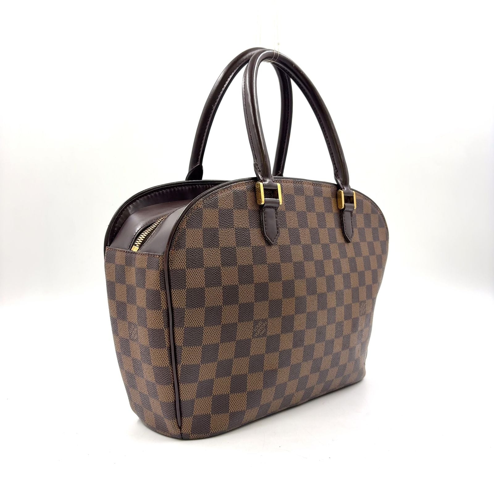 Louis Vuitton Saria Horizontal Damier Ebene Leather Brown Handbag Gold — view 2