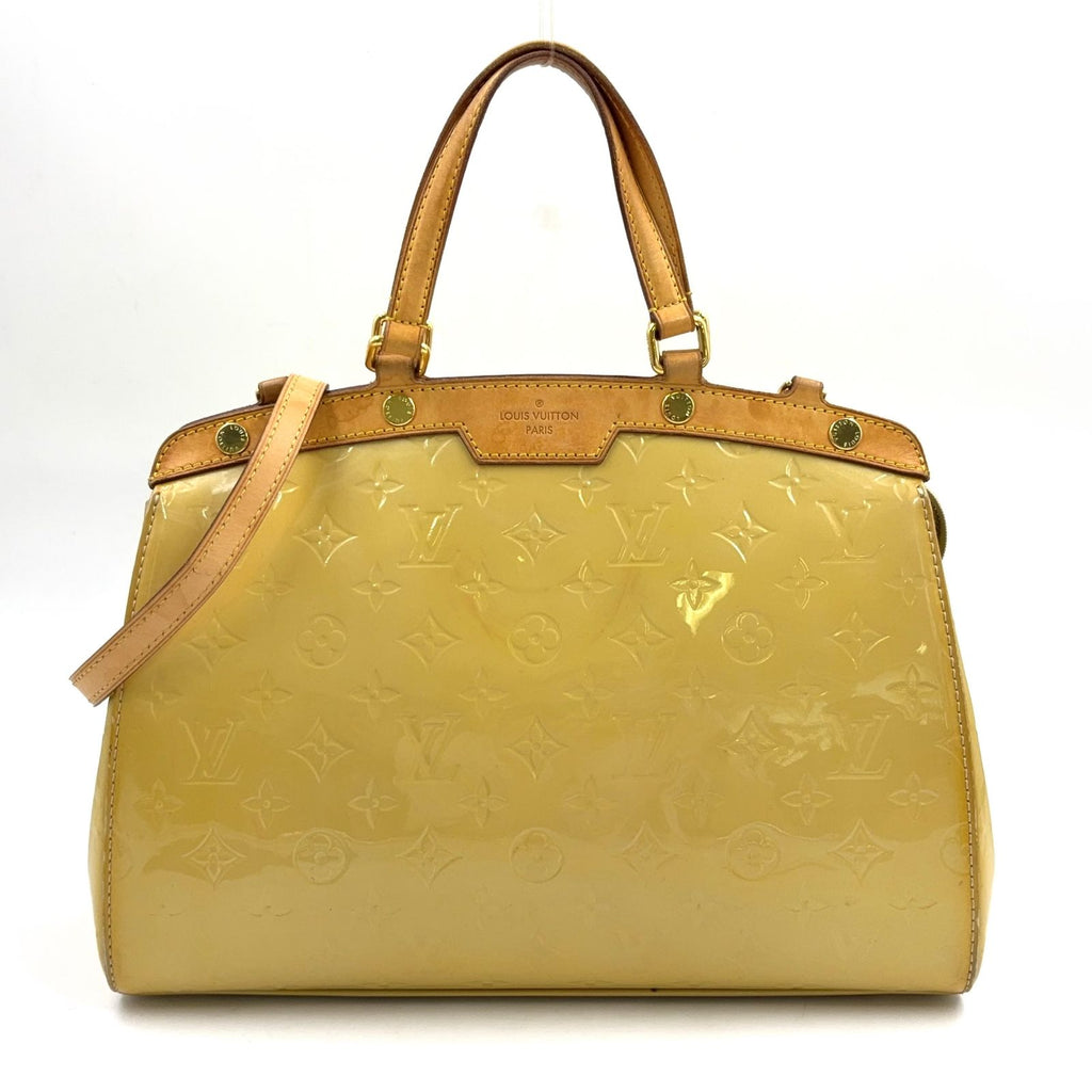 Louis Vuitton Blair MM Monogram Vernis Dune Leather Enamel Yellow Light Brown