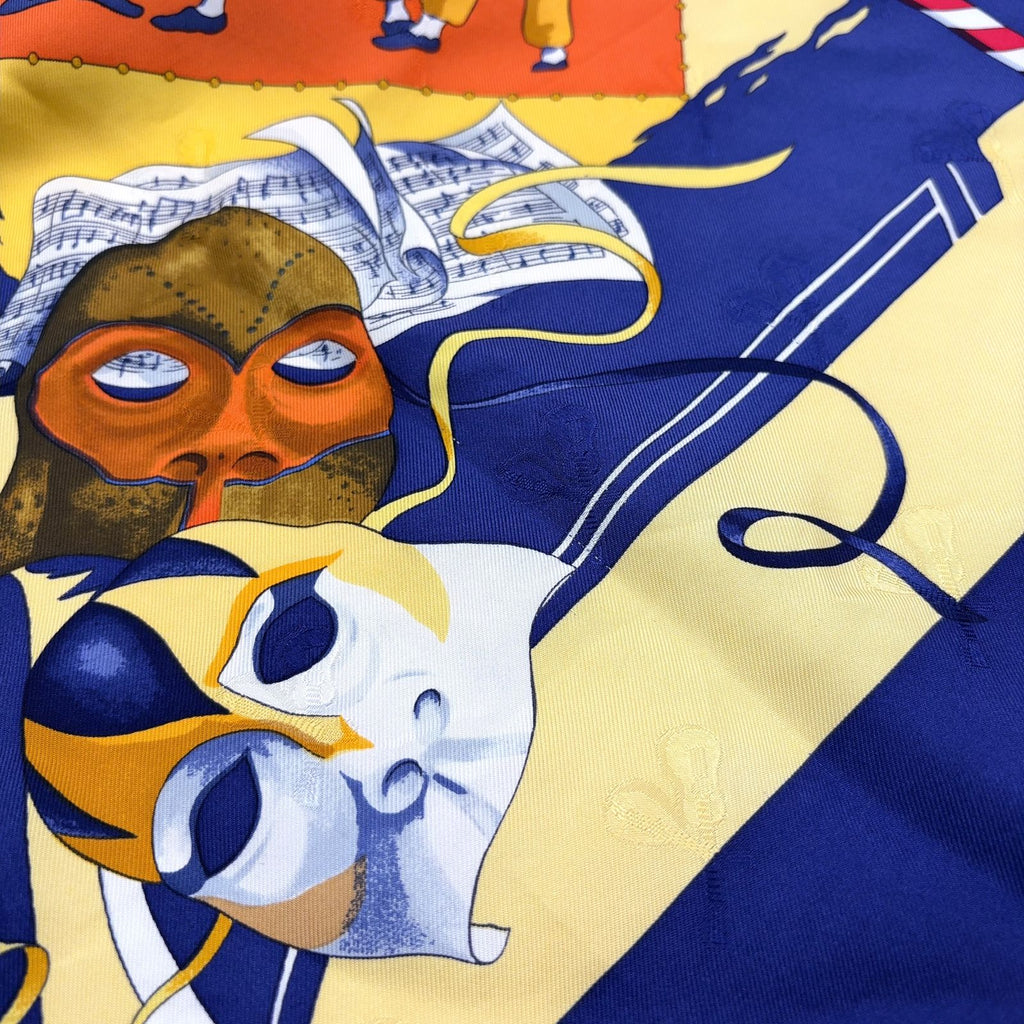 Hermes Carre 90 le Carnaval de Venise Silk Yellow Navy Red Scarf — view 6