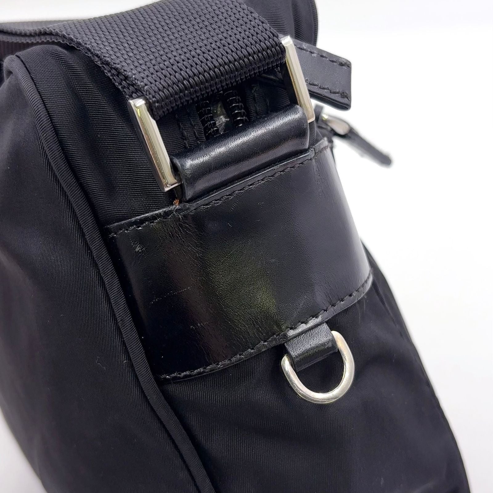 Prada Nylon Leather Black Shoulder Bag Silver — view 6