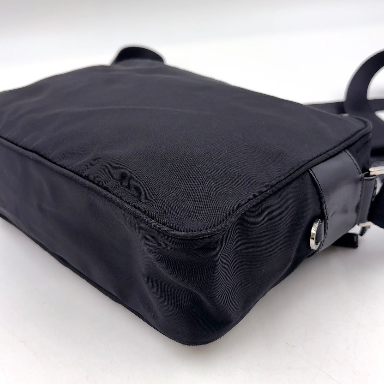 Prada Nylon Leather Black Shoulder Bag Silver — view 9