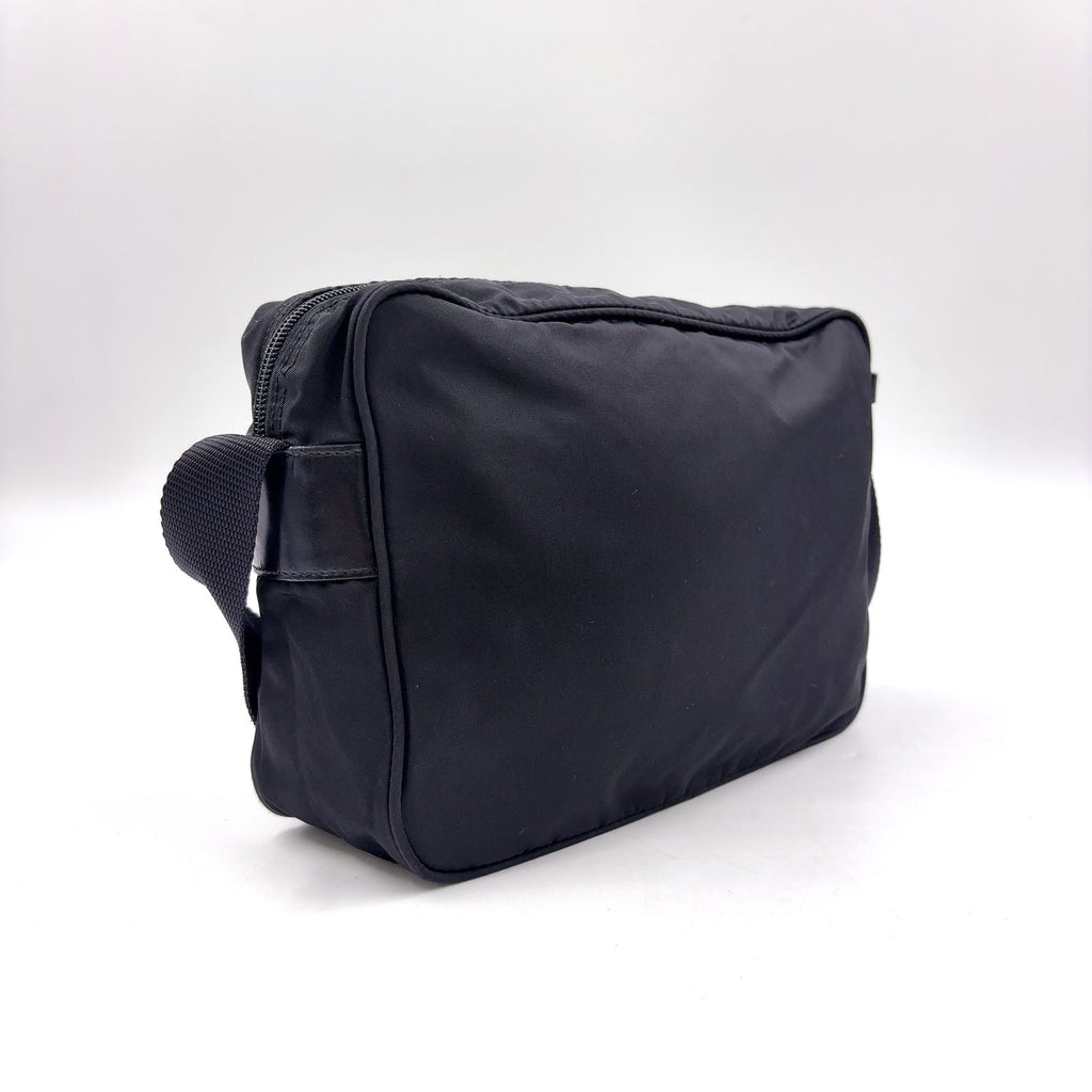Prada Nylon Leather Black Shoulder Bag Silver — view 2