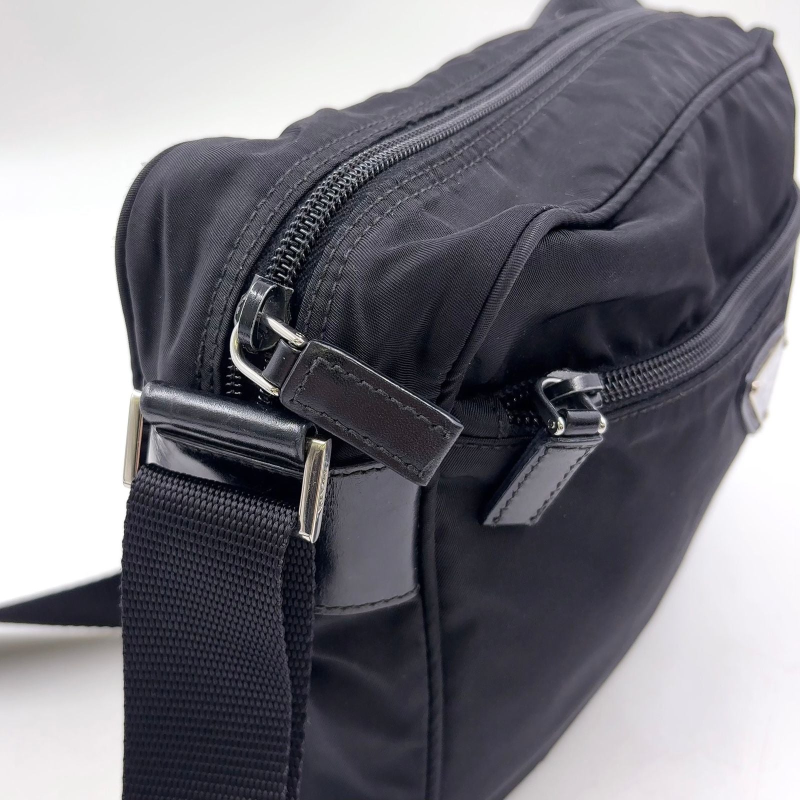 Prada Nylon Leather Black Shoulder Bag Silver — view 7