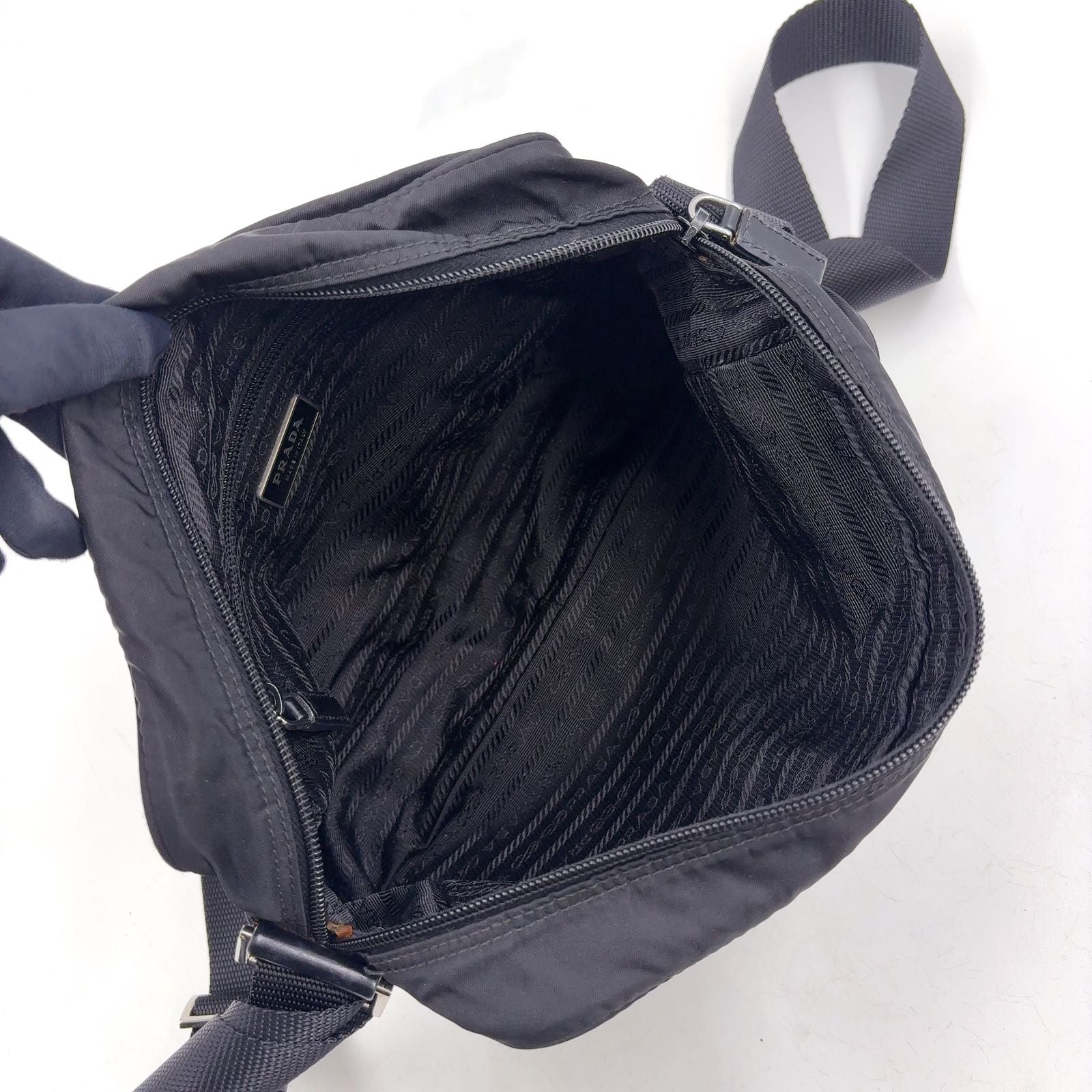 Prada Nylon Leather Black Shoulder Bag Silver — view 3