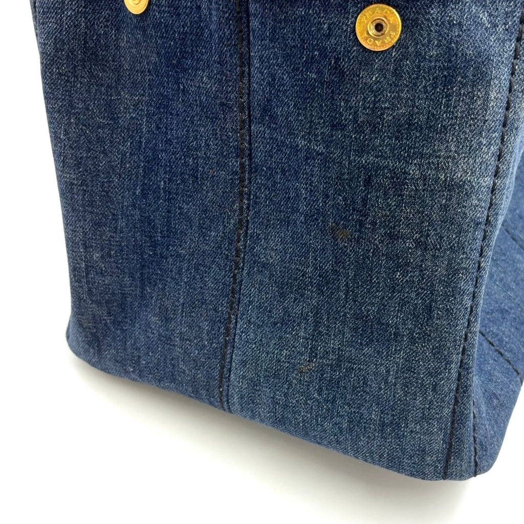 Prada Canapa Denim 2-Way Blue Tote Gold — view 7