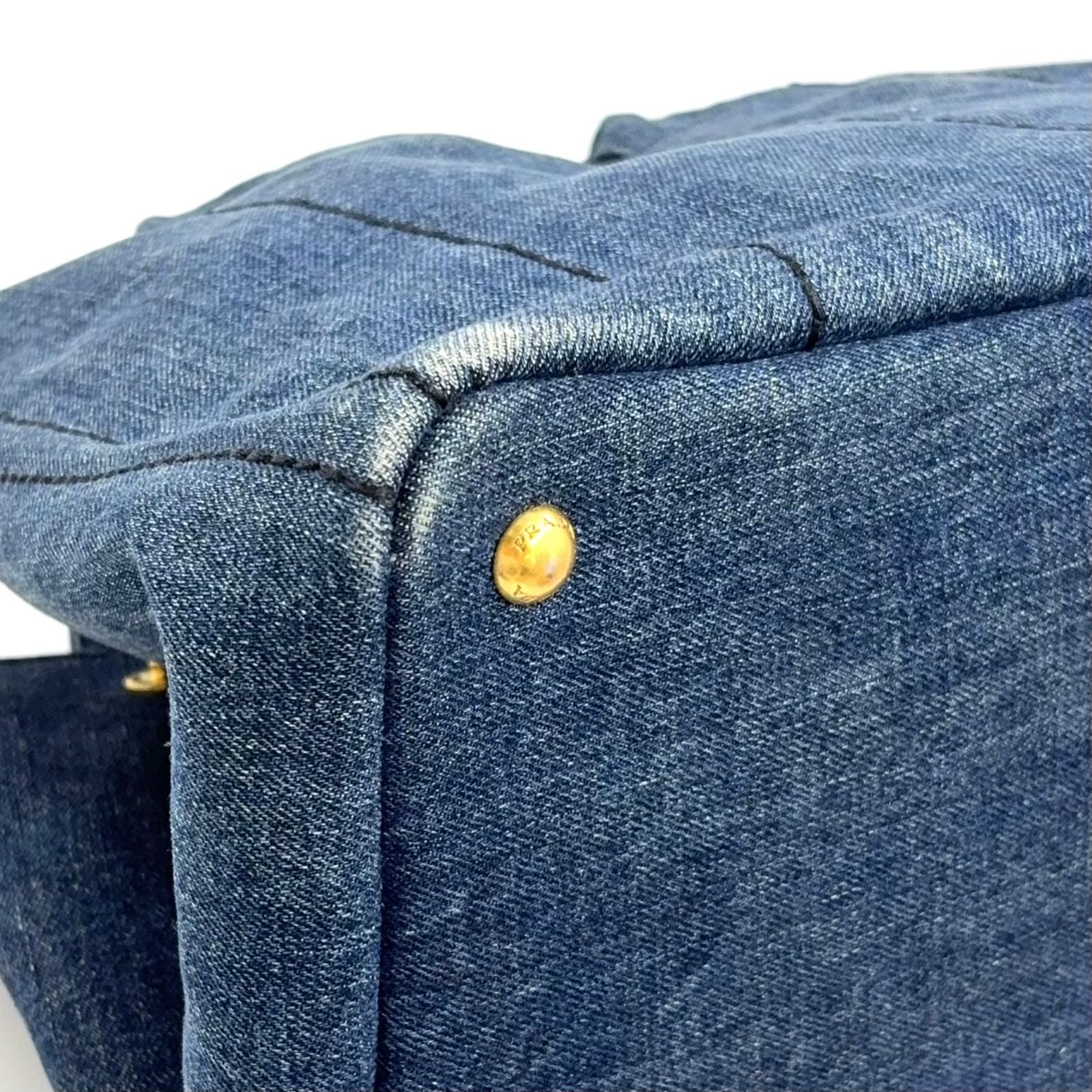 Prada Canapa Denim 2-Way Blue Tote Gold — view 5