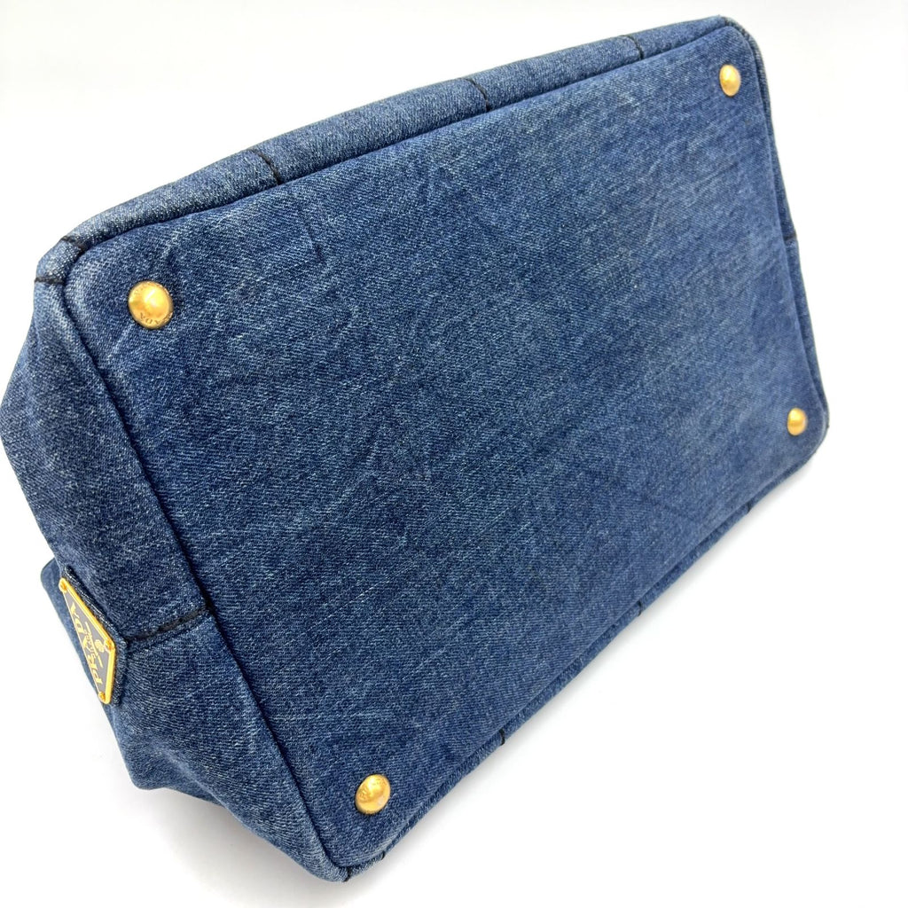 Prada Canapa Denim 2-Way Blue Tote Gold — view 4
