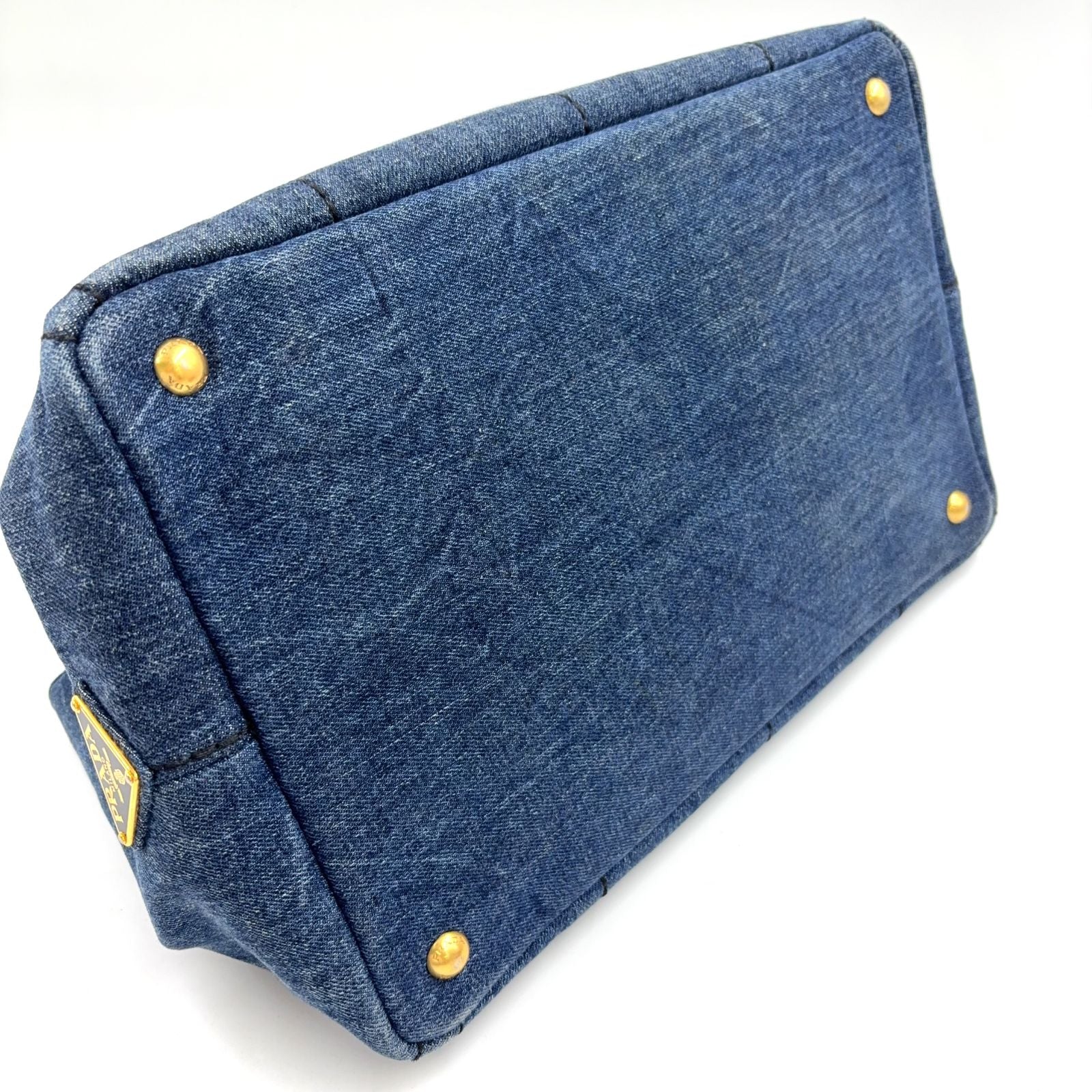 Prada Canapa Denim 2-Way Blue Tote Gold — view 4