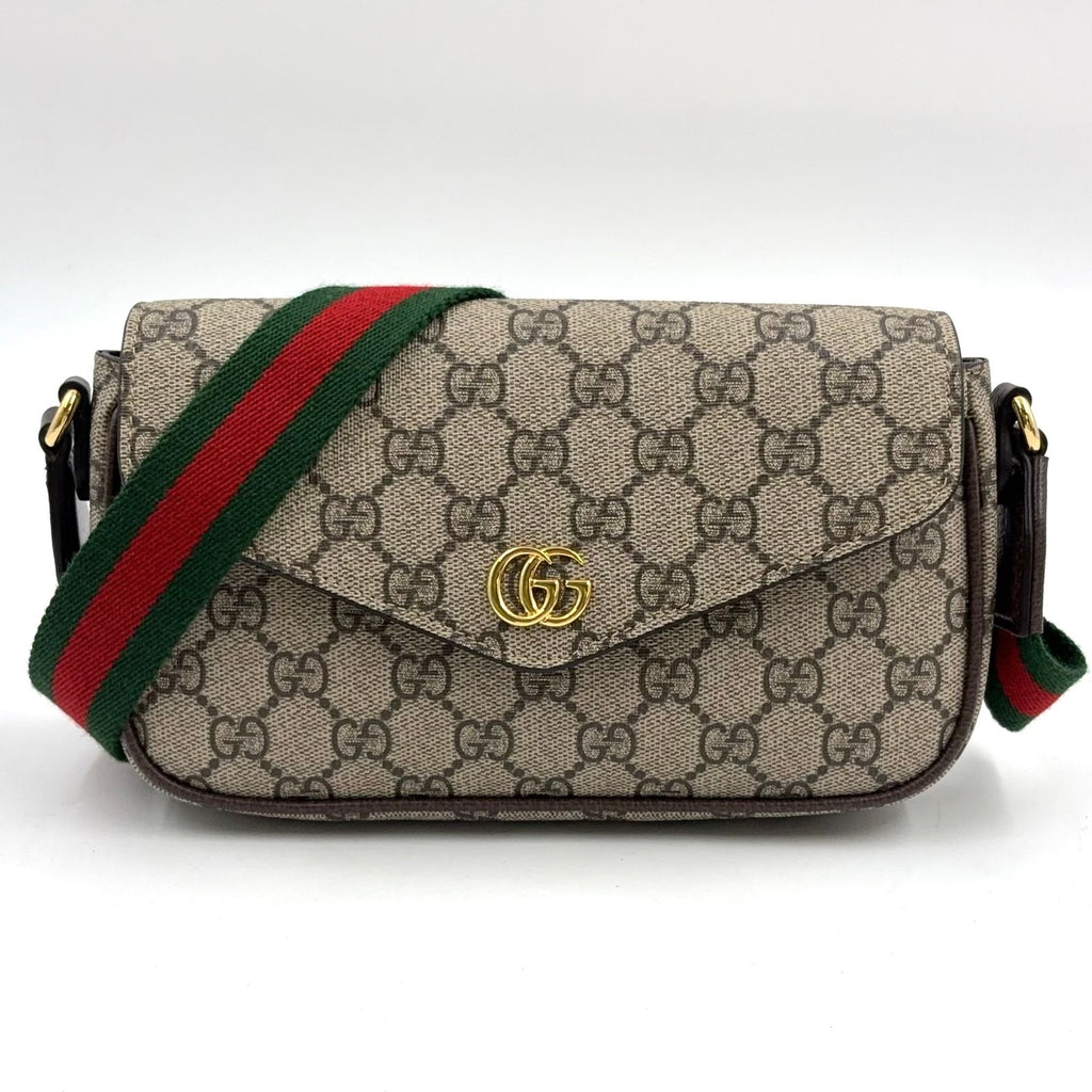 Gucci Ophidia GG Supreme Mini Leather Fabric Dark Brown Beige Multicolor