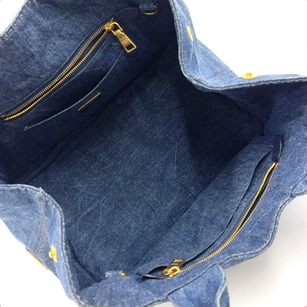 Prada Canapa Denim 2-Way Blue Tote Gold — view 2