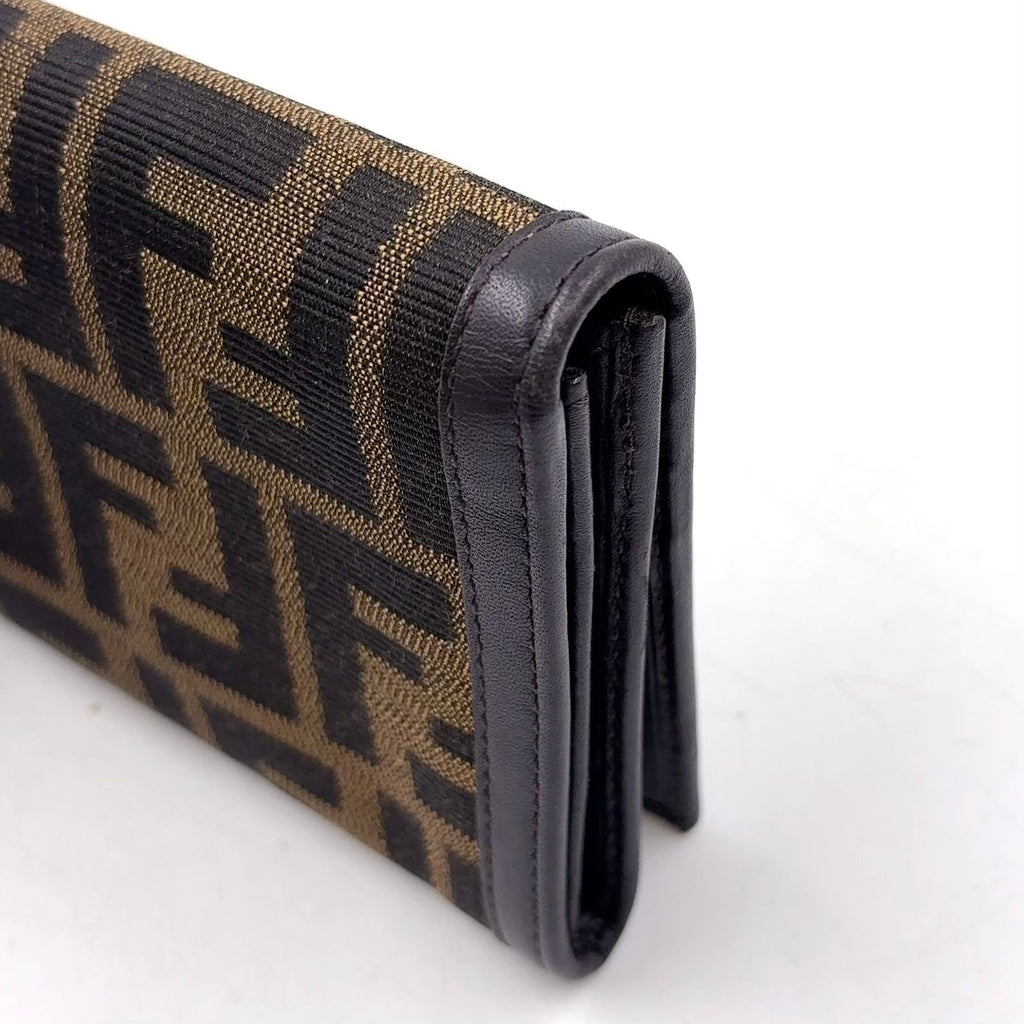 Fendi Zucca Pattern Leather Canvas Brown Black Bifold Wallet Gold — view 6