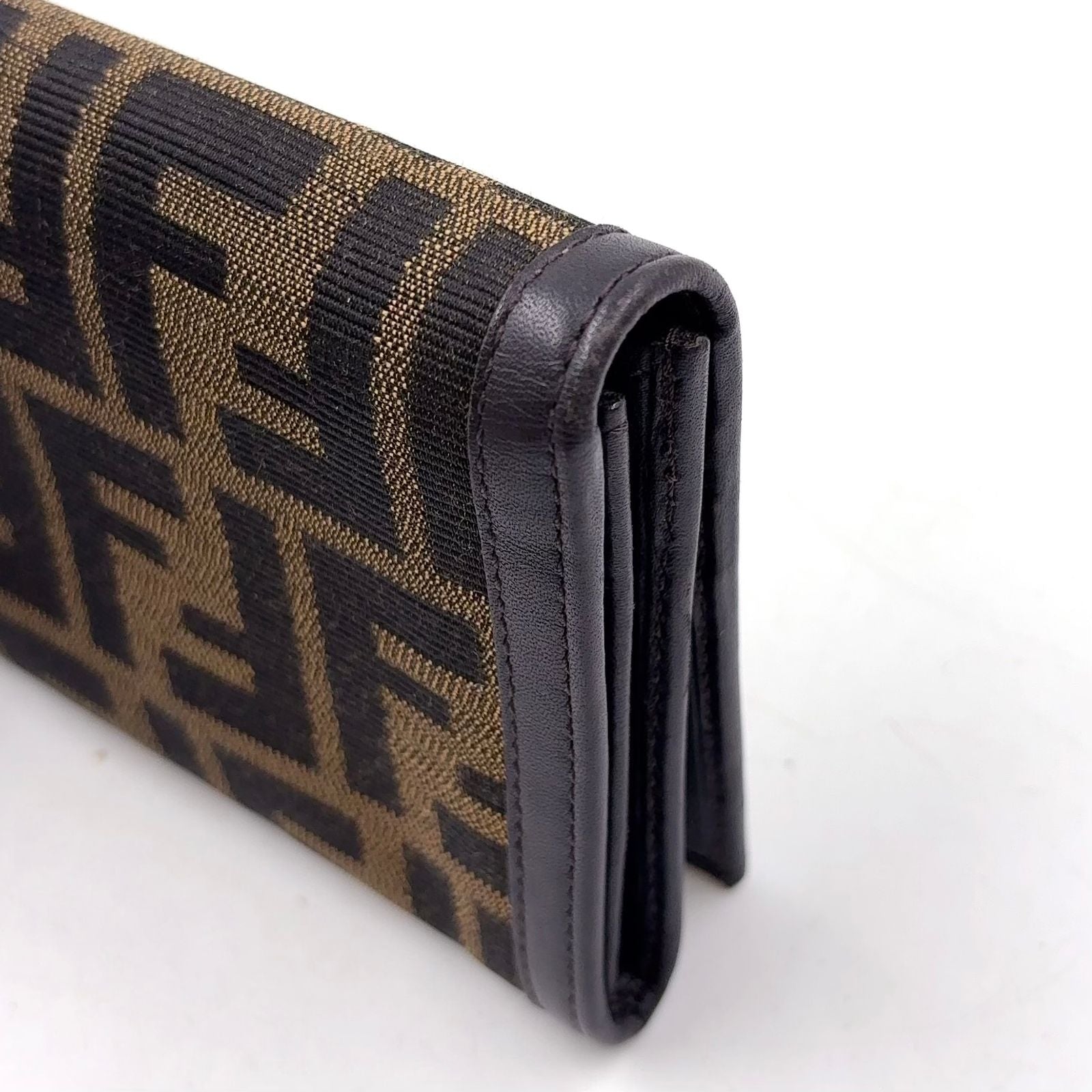 Fendi Zucca Pattern Leather Canvas Brown Black Bifold Wallet Gold — view 6